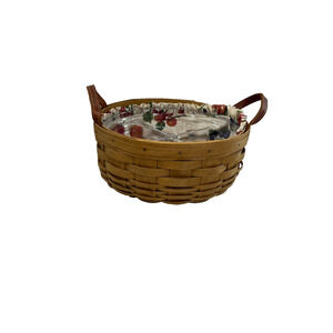 2003 Longaberger Darning Basket w/Fruit Liner & Divided Protector 10"RD x 4"H